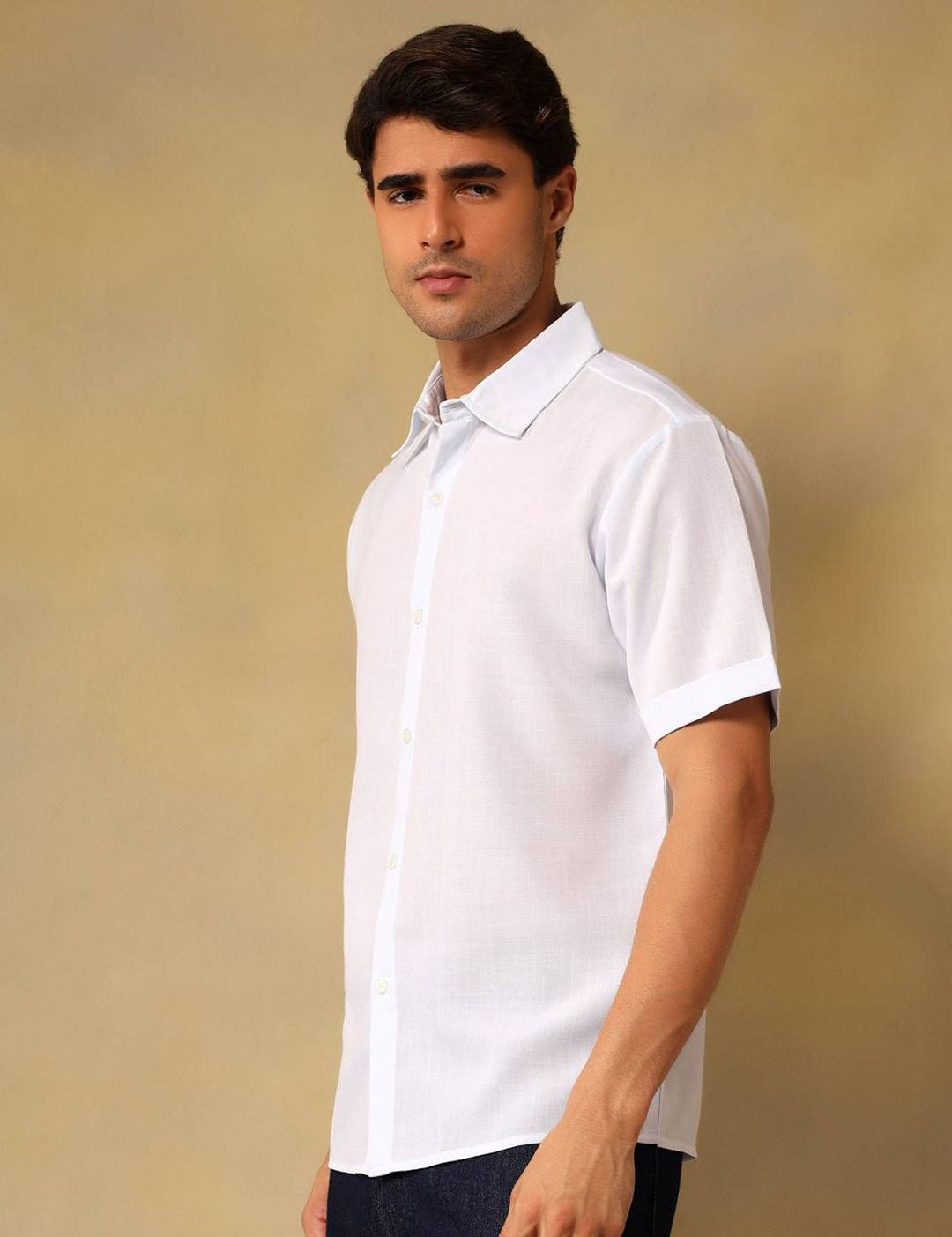 Kotty Men Comfort Fit Solid Spread Collar Linen Casual Shirt