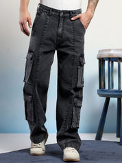 Kotty Men Straight Fit Low-Rise Wrinkle Free Pleated Cargos Trousers