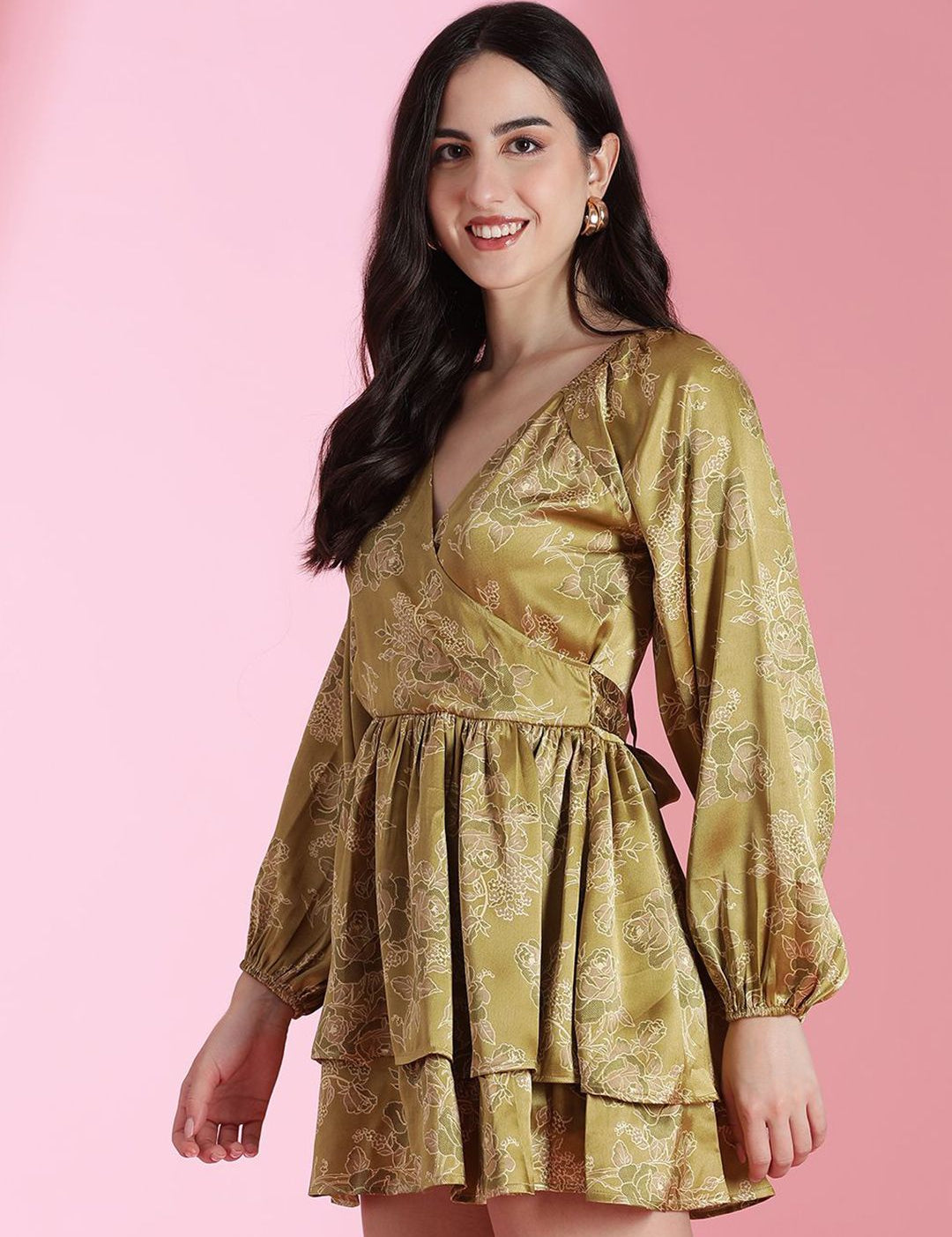 Kotty Floral Printed Satin Fit & Flare Mini Dress