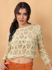Kotty Self Design Crochet Cotton Top