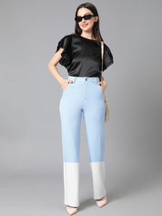 Kotty Women Colourblocked Straight Fit High-Rise Easy Wash Trousers