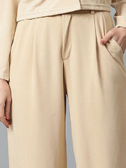 Kotty Women Colourblocked Relaxed Fit High-Rise Easy Wash Pleated Trousers