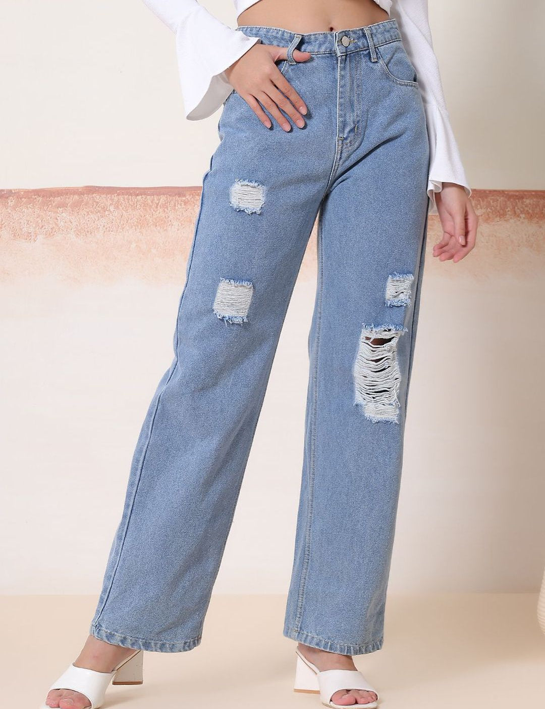 Kotty Women Jean High-Rise Flared Mildly Distressed Stretchable Jeans