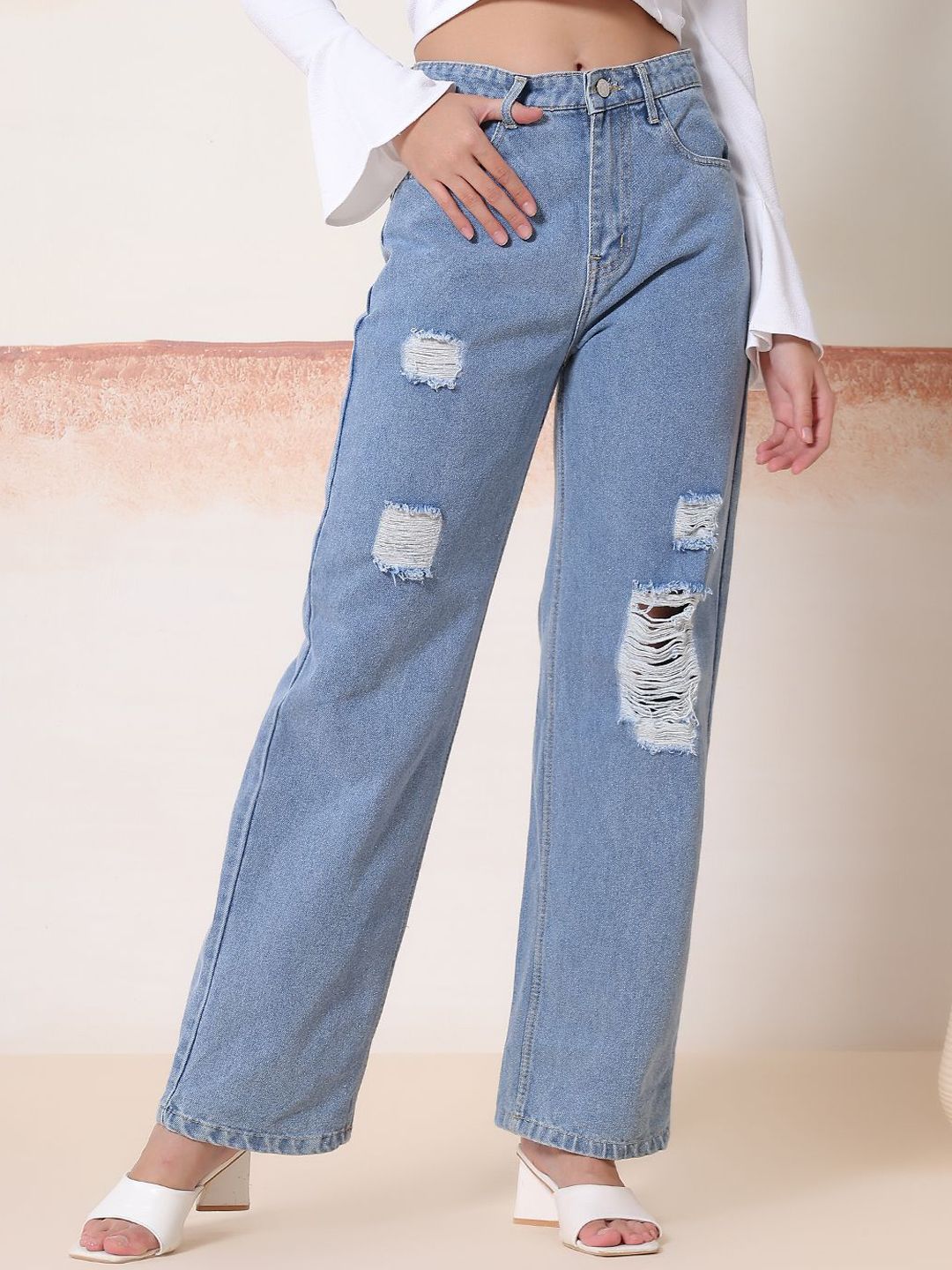 Kotty Women Jean High-Rise Flared Mildly Distressed Stretchable Jeans