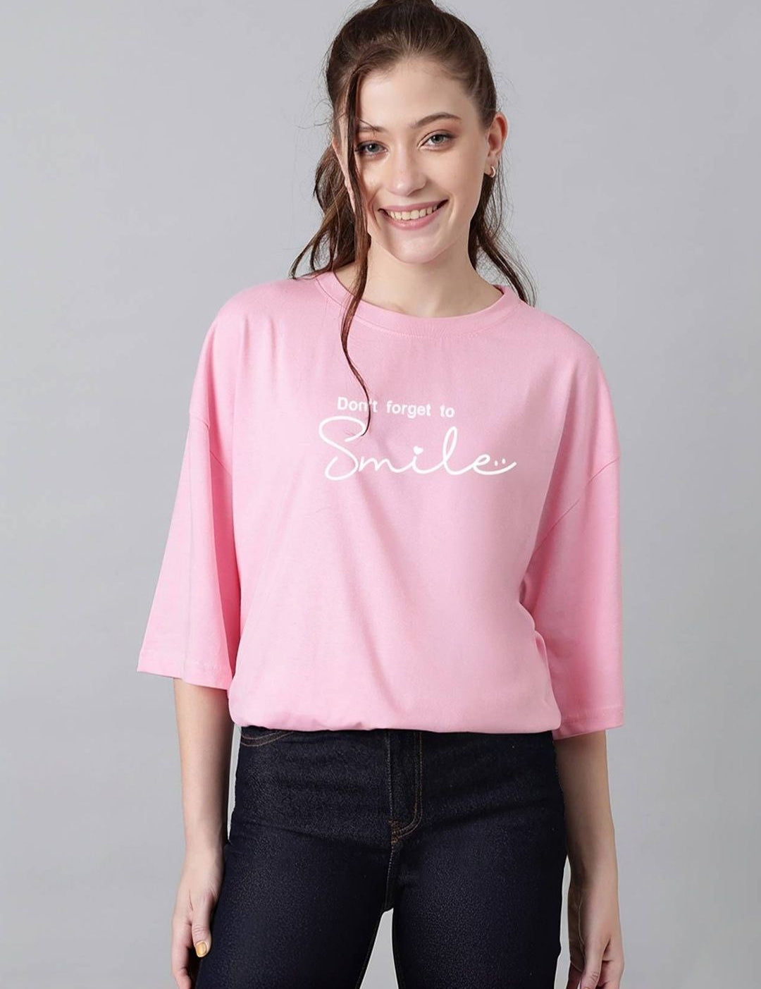 Kotty Women Typography Printed Drop-Shoulder Sleeves T-shirt