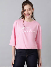 Kotty Women Typography Printed Drop-Shoulder Sleeves T-shirt
