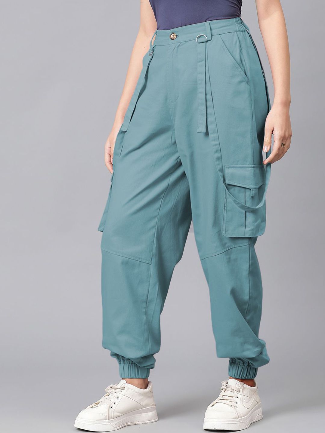 Kotty Women Relaxed High-Rise Easy Wash Cargos Trousers