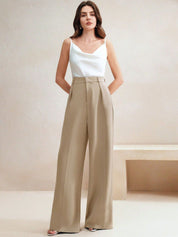 Kotty Women High-Rise Wide-Leg Pleated Korean Pants Trousers