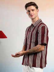 Kotty Men Vertical Stripes Self Design Cotton Sheer Casual Shirt