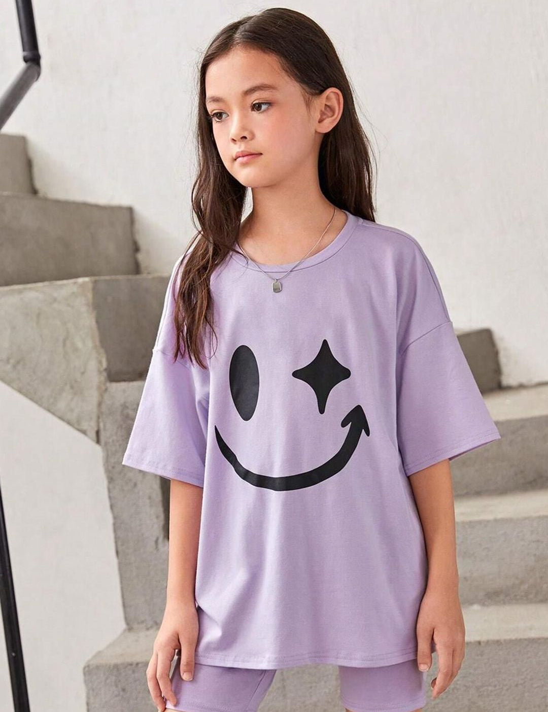 Kotty Girls Graphic Printed Round Neck Cotton Oversized T-shirt