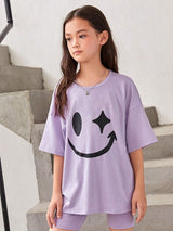 Kotty Girls Graphic Printed Round Neck Cotton Oversized T-shirt