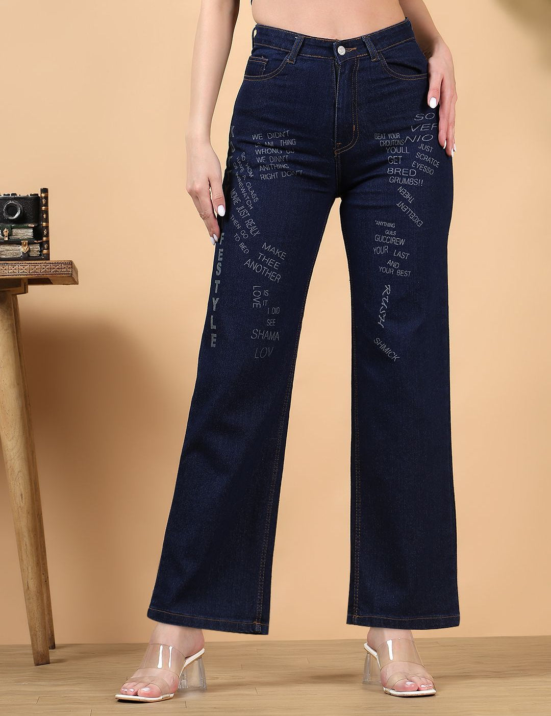 Kotty Women Straight Fit High-Rise Printed Stretchable Jeans