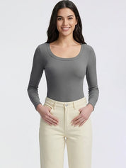 Kotty Top Grey Women's Scoop Ribbed Regular-Sleeve Fashion