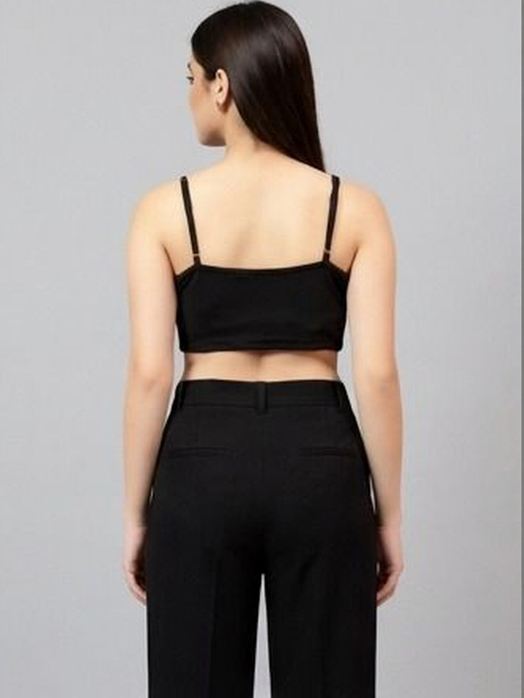 Kotty Top Jet Black Women's Crop Shoulder-Straps Sleeveless