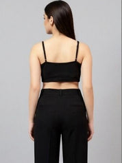 Kotty Top Jet Black Women's Crop Shoulder-Straps Sleeveless