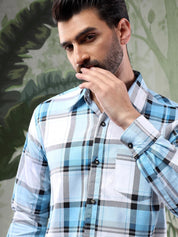 Kotty Men Spread Collar Tartan Checked Casual Shirt