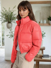 Kotty Women Stand Collar Solid Lightweight Puffer Jacket