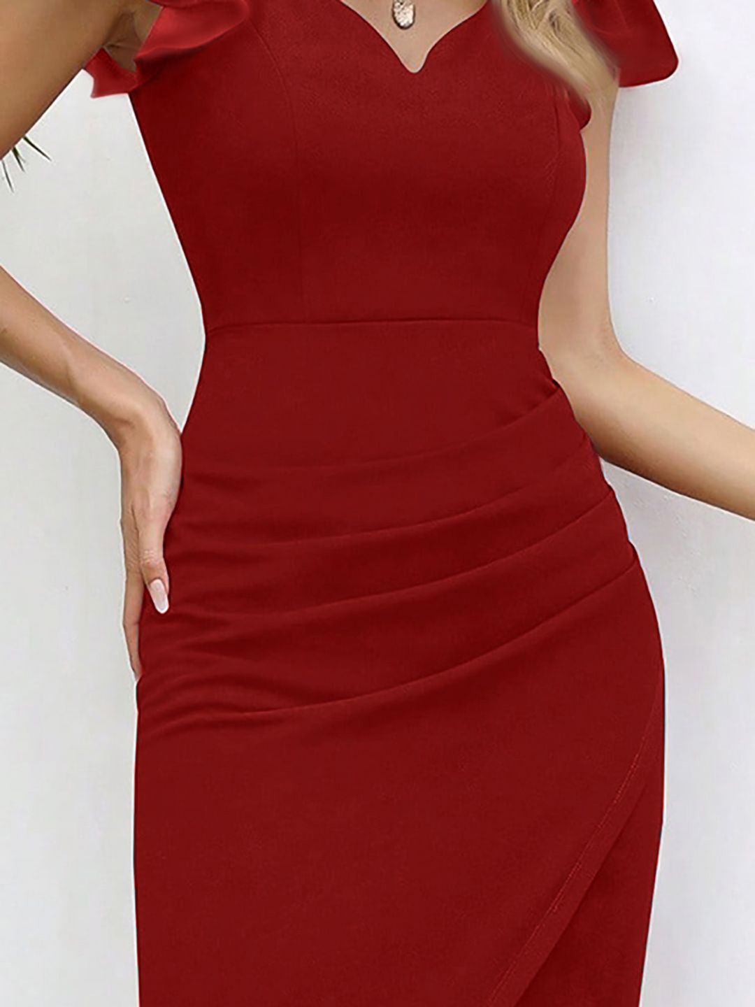 Kotty Women V-Neck Flutter Sleeve Bodycon Dress