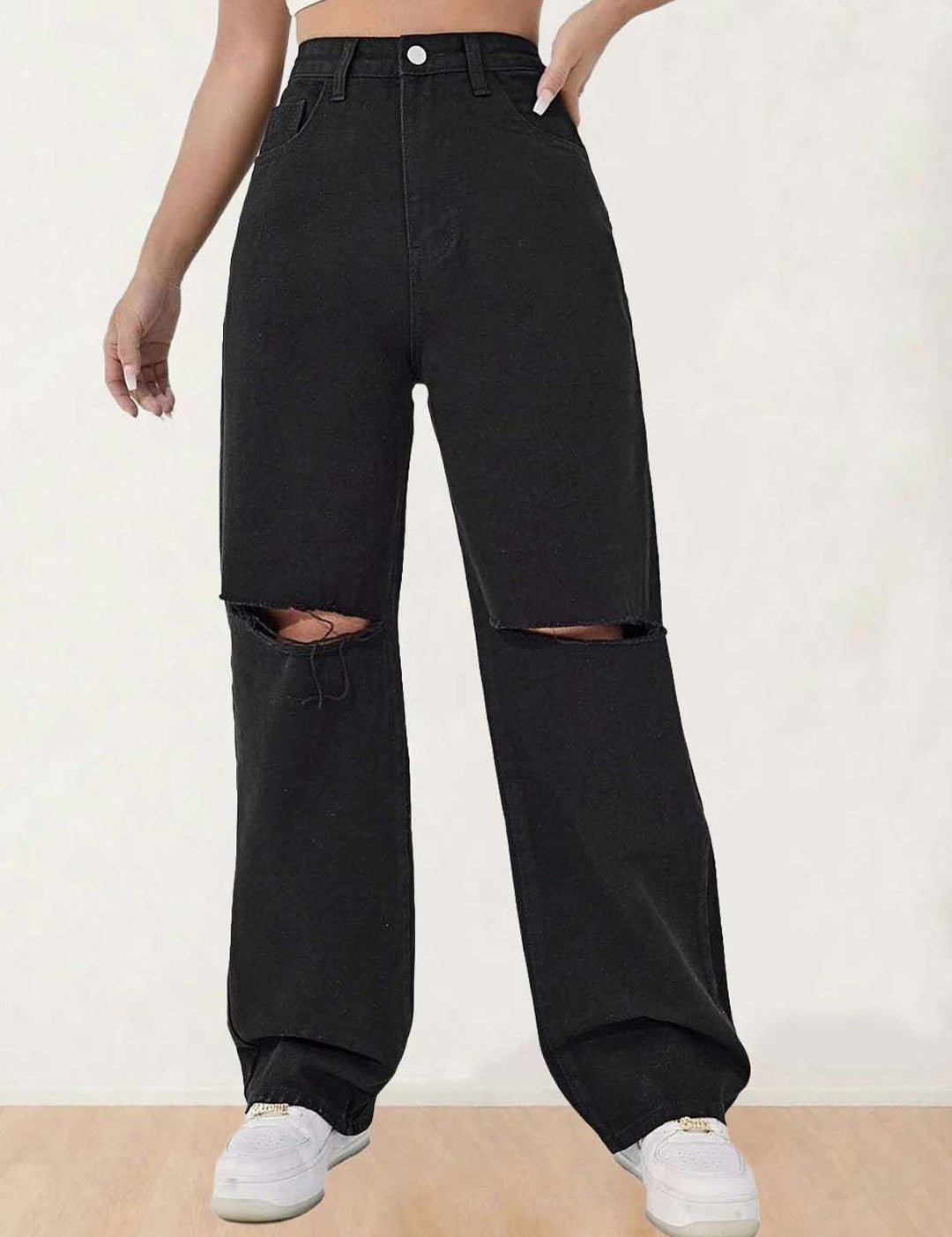 Kotty Women Relaxed Fit High-Rise Slash Knee Stretchable Jeans