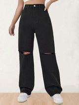 Kotty Women Relaxed Fit High-Rise Slash Knee Stretchable Jeans
