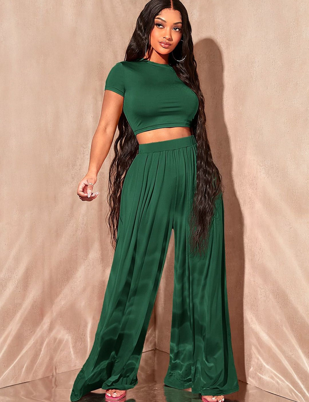 Kotty Round Neck Short Sleeves Top & Palazzo 