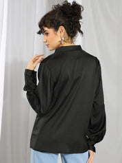 Kotty Women V-Neck Long Sleeves Satin Top