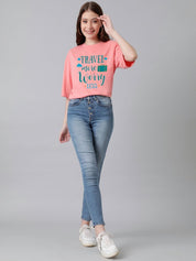 Kotty Women Typography Printed Drop-Shoulder Sleeves Regular Oversized Cotton T-shirt