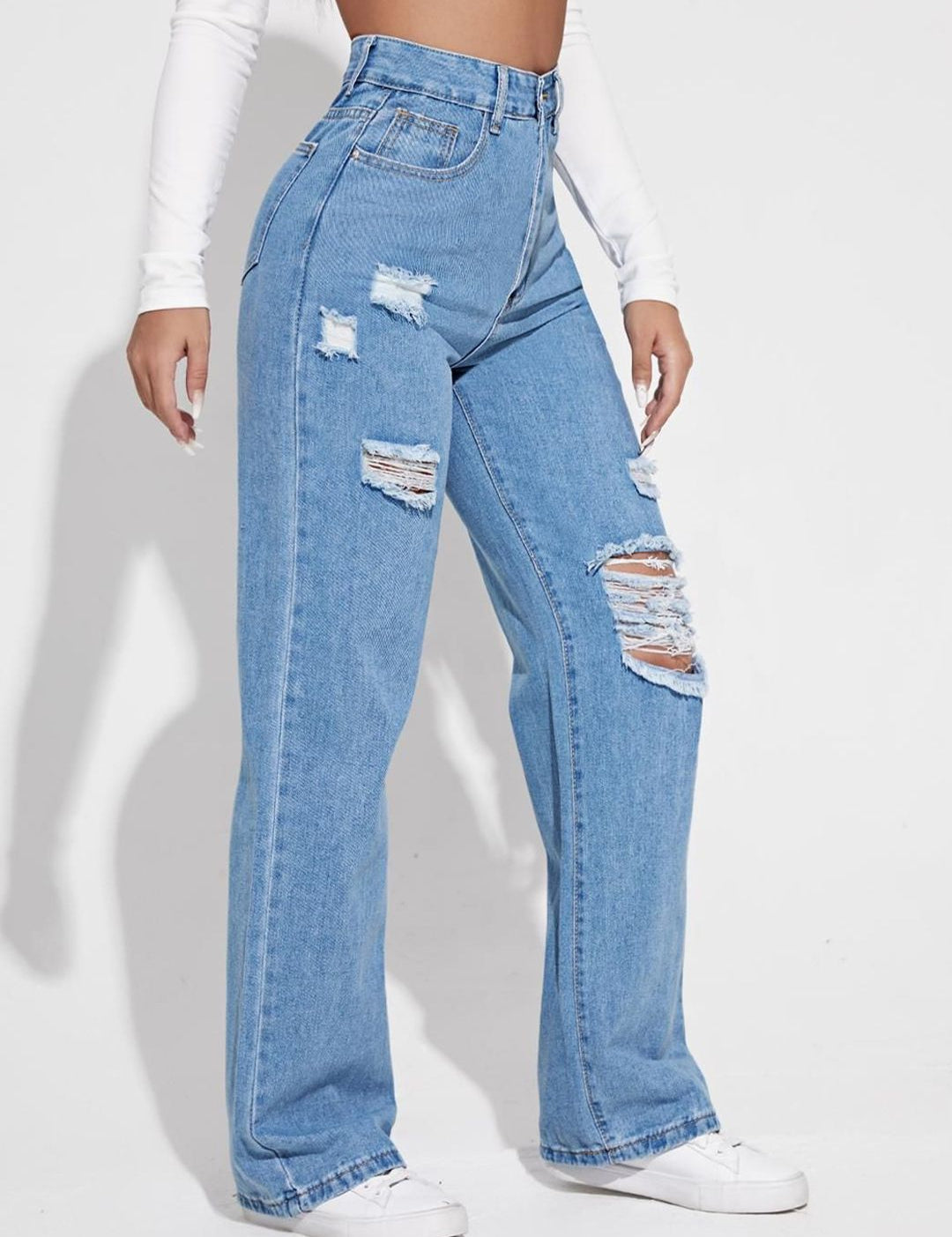 Kotty Women Cotton Straight Fit High-Rise Highly Distressed Jeans