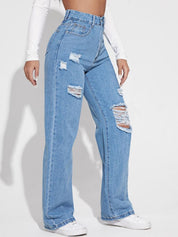 Kotty Women Cotton Straight Fit High-Rise Highly Distressed Jeans