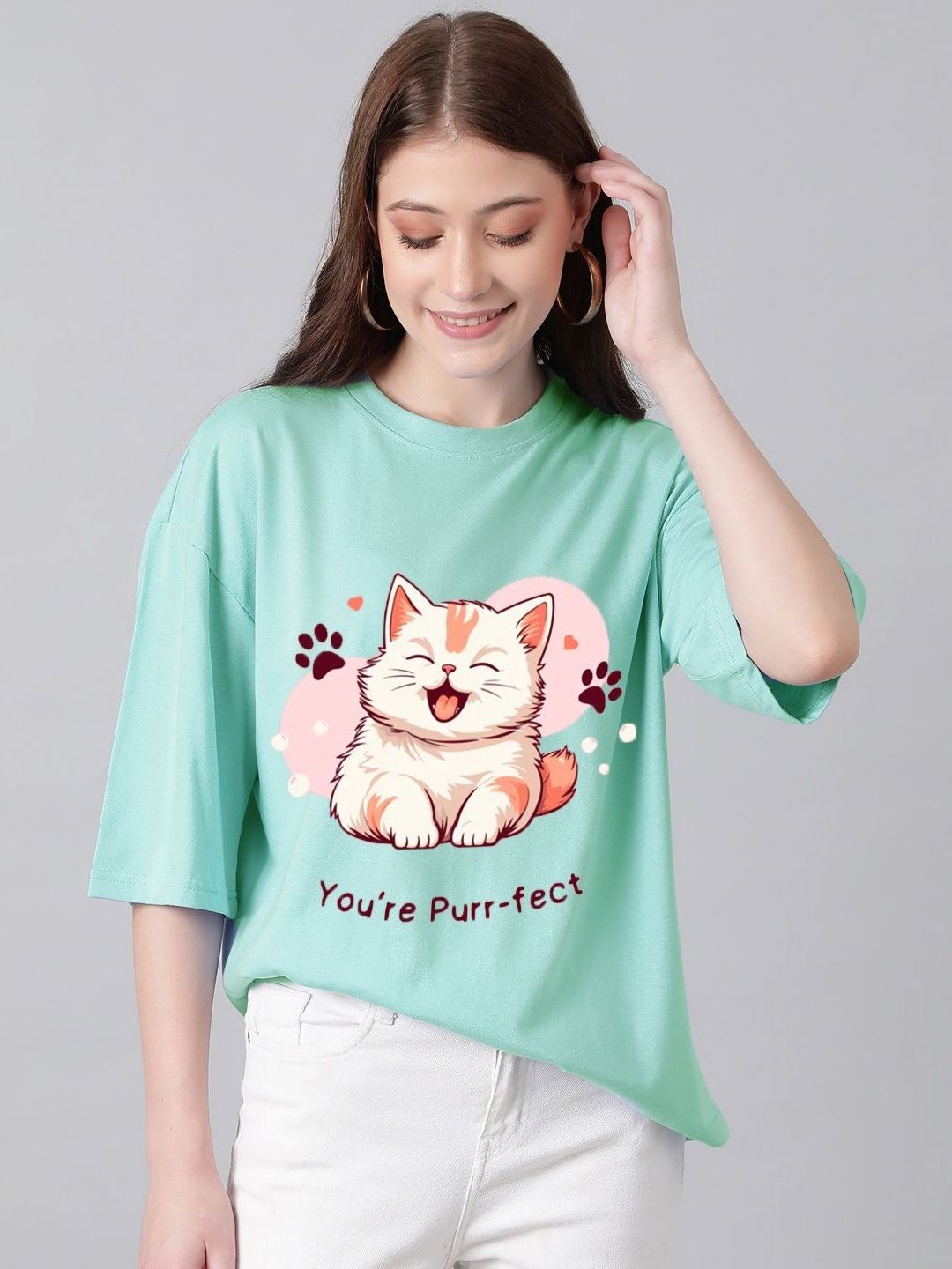 Kotty Women Graphic Printed Round Neck Cotton Oversized T-shirt