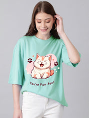 Kotty Women Graphic Printed Round Neck Cotton Oversized T-shirt