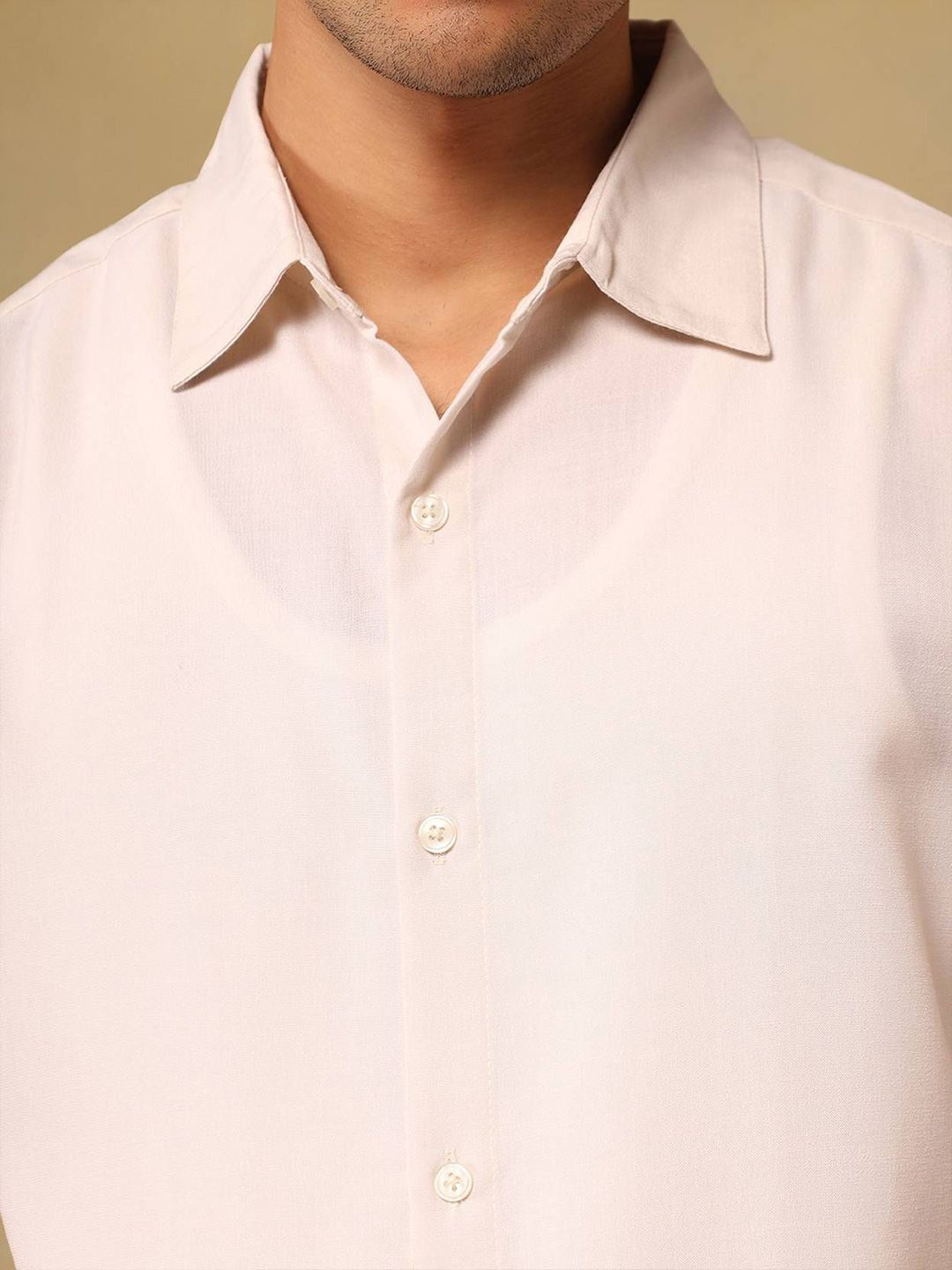 Kotty Men Comfort Fit Solid Spread Collar Linen Casual Shirt