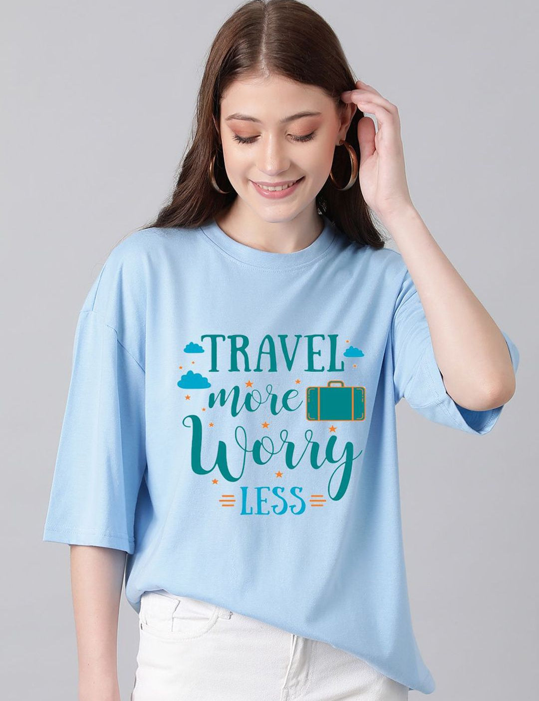 Kotty Cotton Typography Printed Drop-Shoulder Sleeves Oversized T-shirt