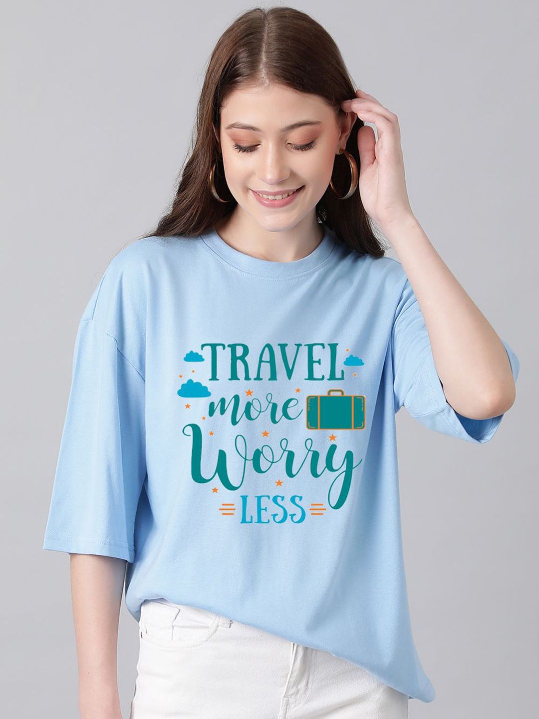 Kotty Cotton Typography Printed Drop-Shoulder Sleeves Oversized T-shirt
