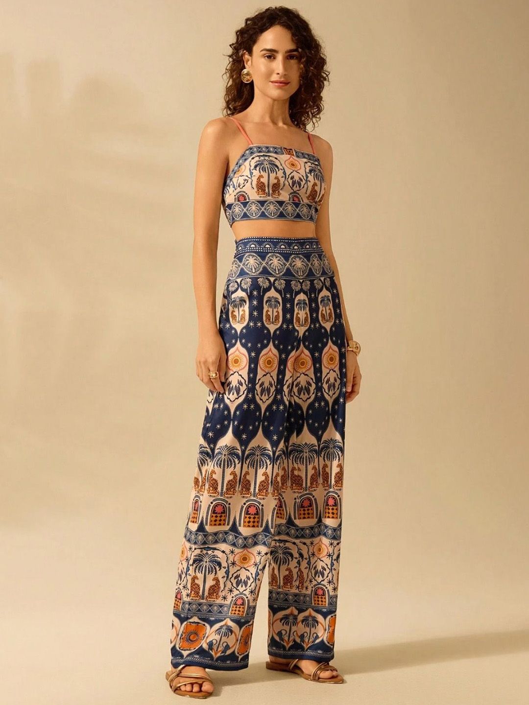 Kotty Women Ethnic Motifs Printed Relaxed Flared High-Rise Trousers