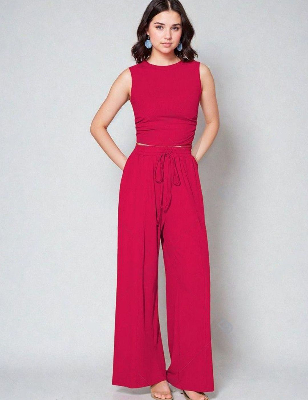 Kotty Pink High Neck Sleeveless Top & Trousers