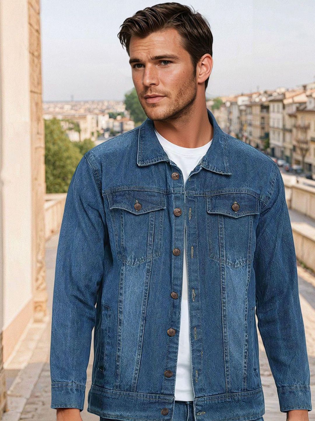 Kotty Men Solid Denim Jacket