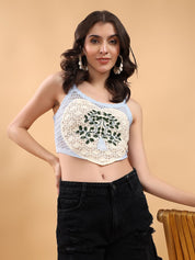 Kotty Embellished Print Cotton Crop Top
