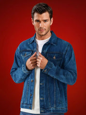 Kotty Men Spread Collar Solid Denim Jacket