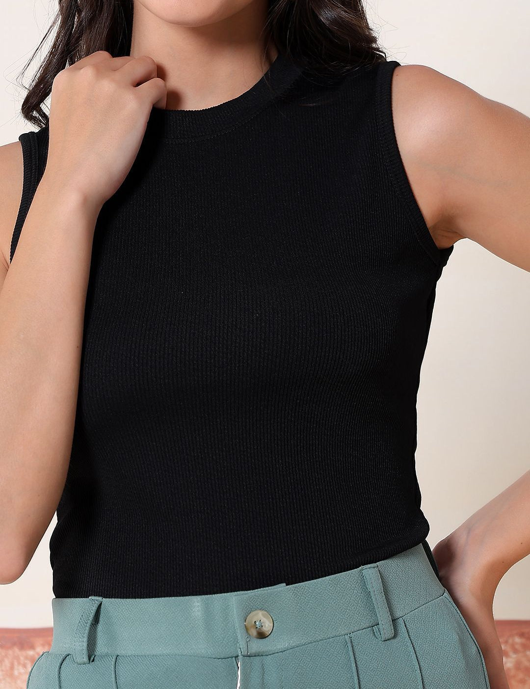 Kotty Women Sollid Round Neck Sleeveless Co-Ords