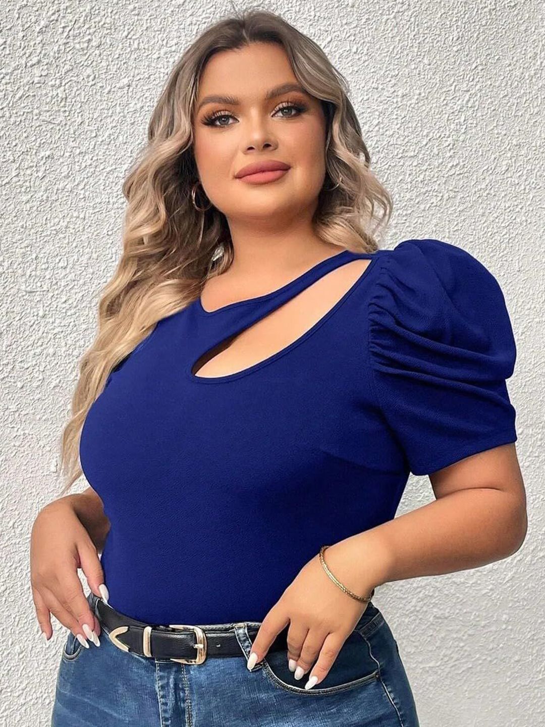 KOTTY Women Puff Sleeve Cut Out Detail Fitted Top