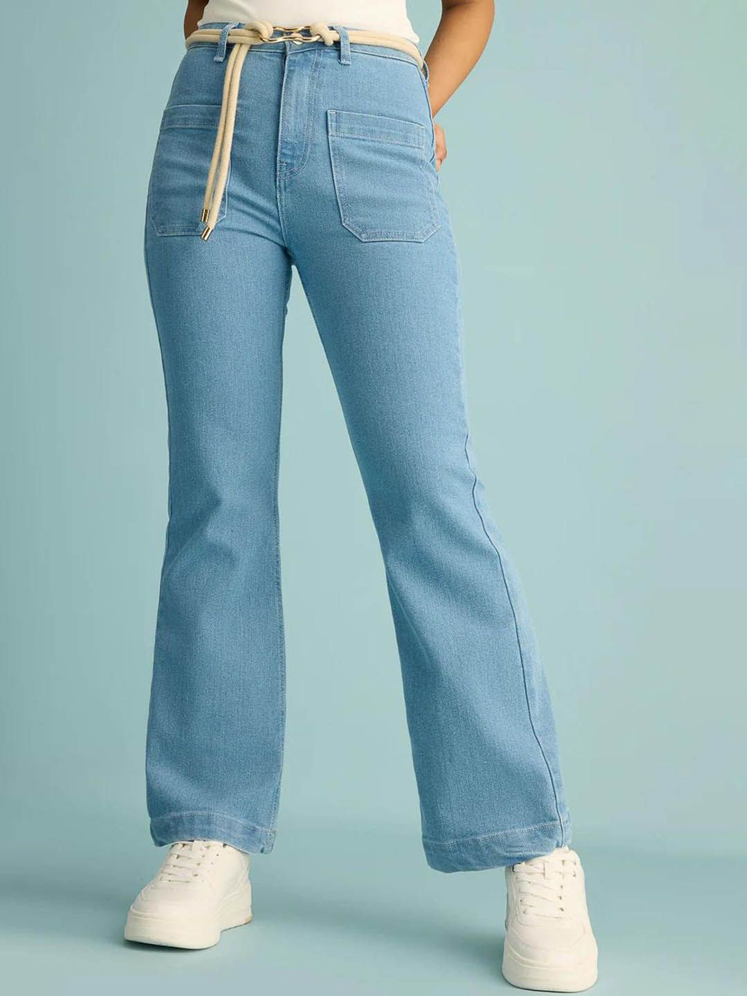 Kotty Women Flared High-Rise Clean Look Stretchable Cotton Jeans