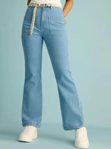 Kotty Women Flared High-Rise Clean Look Stretchable Cotton Jeans