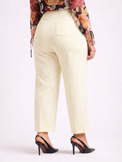 Beige Straight Fit High-Rise Trousers for Women | Kotty