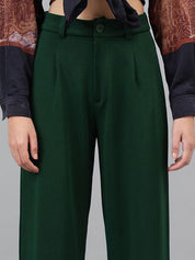 Kotty Women Colourblocked Relaxed Straight Fit High-Rise Easy Wash Pleated Trousers