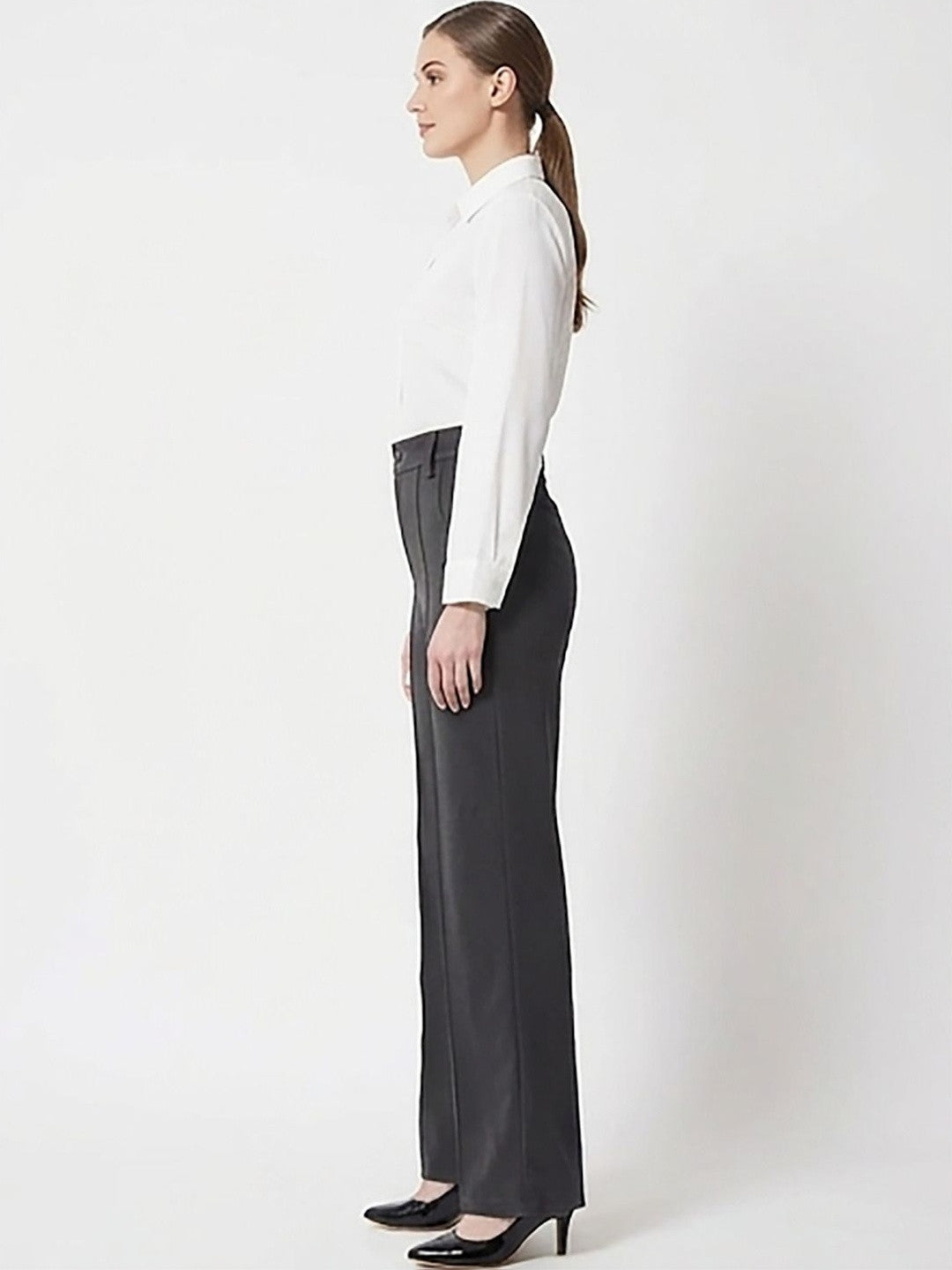 Black Relaxed Fit High-Rise Trousers for Women | Kotty