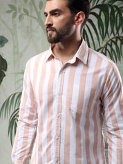 Kotty Men Spread Collar Vertical Striped Casual Shirt