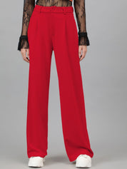 Kotty Women Relaxed Straight Leg Straight Fit High-Rise Easy Wash Pleated Trousers