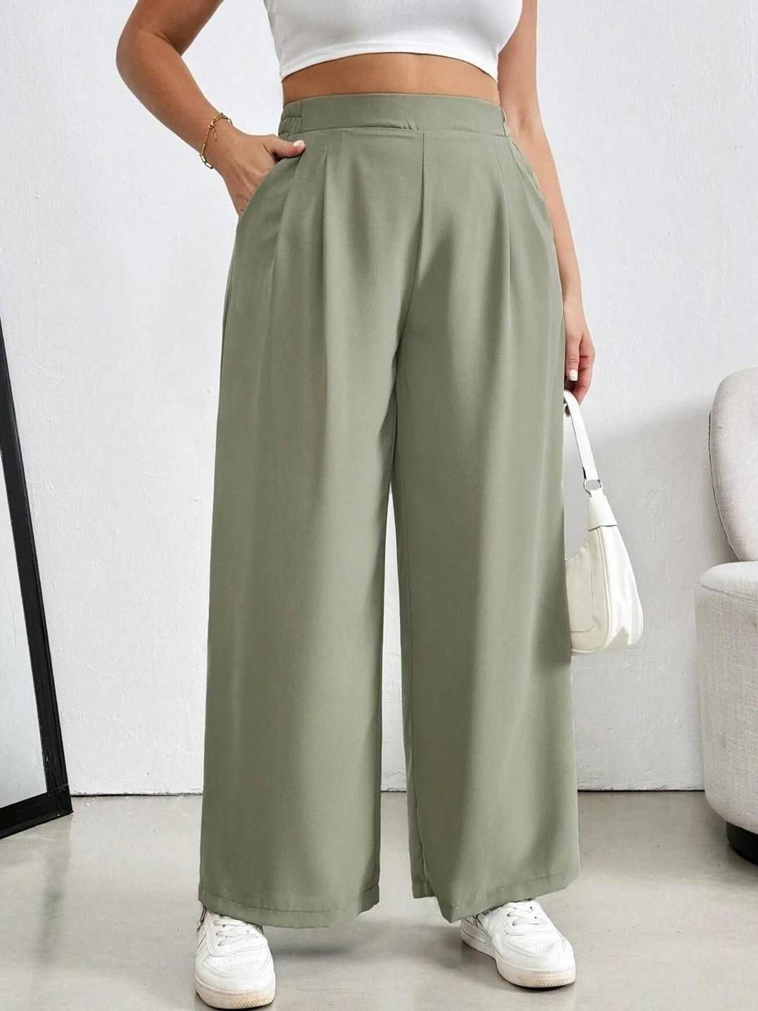 CURVE BY KOTTY Women Relaxed Straight Leg High-Rise Trousers