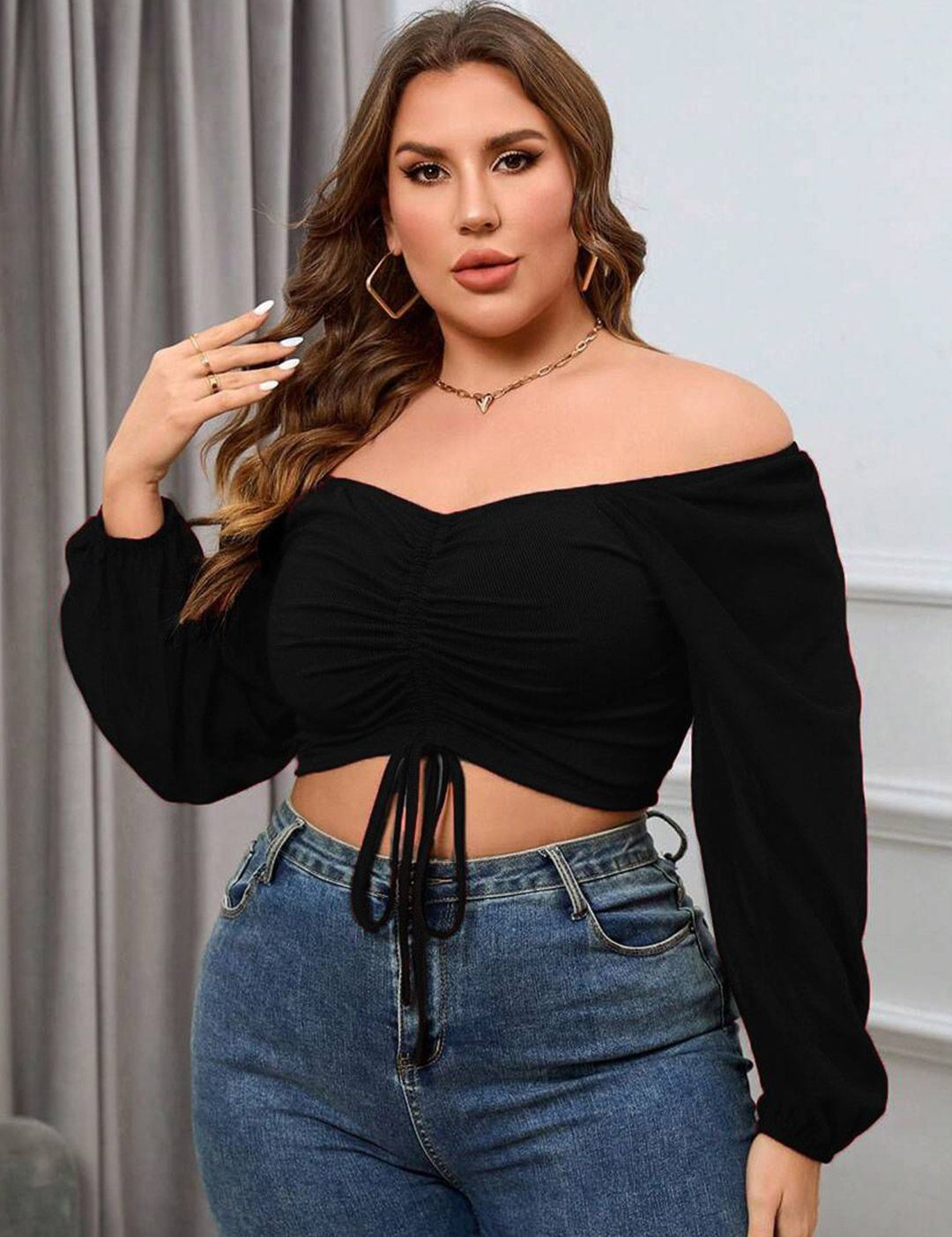 KOTTY Off-Shoulder Puff Sleeve Blouson Top